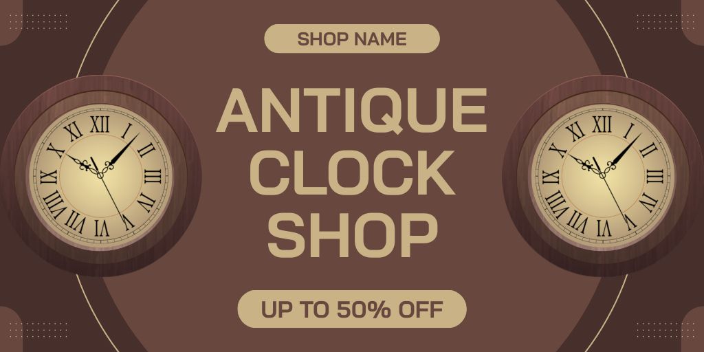 Antique Clocks With Discounts In Brown Offer Twitterデザインテンプレート