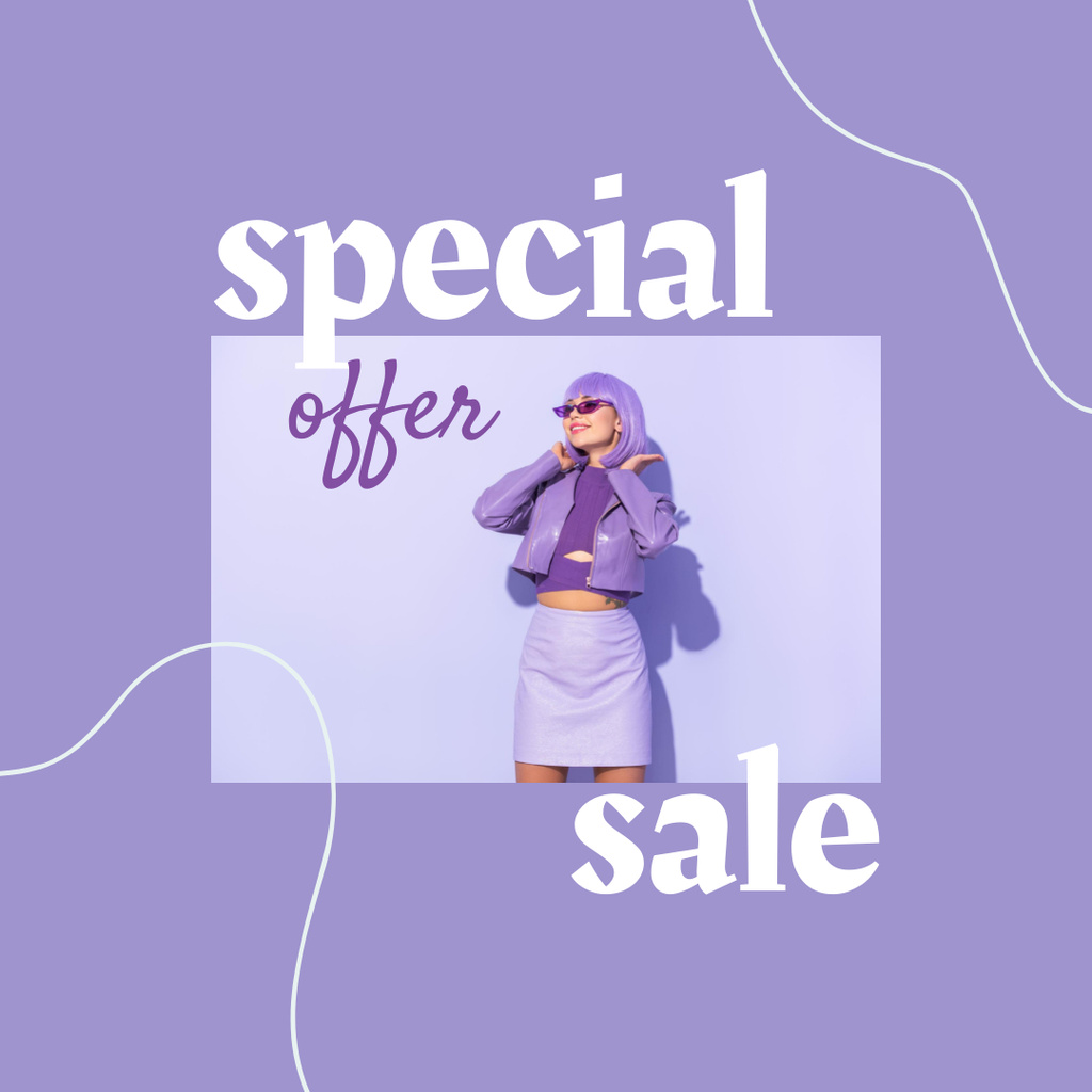 Special Sale Offer Ad with Stylish Woman Instagram Šablona návrhu
