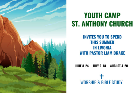 Youth Religion Camp invitation with boy in Mountains Postcard 4x6in Design Template