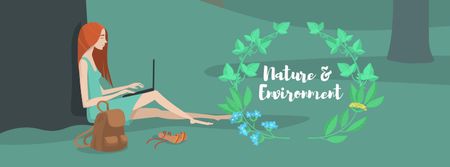 Girl with Laptop sitting under Tree Facebook cover Design Template