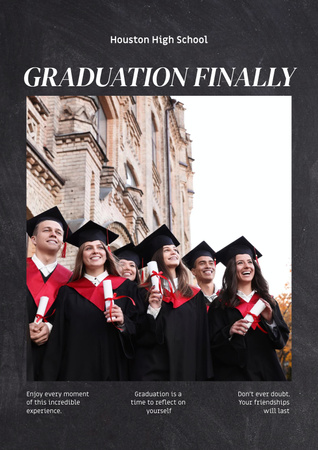 Graduation Party Announcement with Smiling Students Poster Design Template