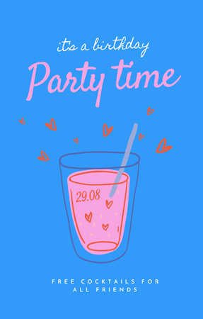 Designvorlage Bunte Party-Ankündigung mit Cocktail-Illustration für Invitation 4.6x7.2in