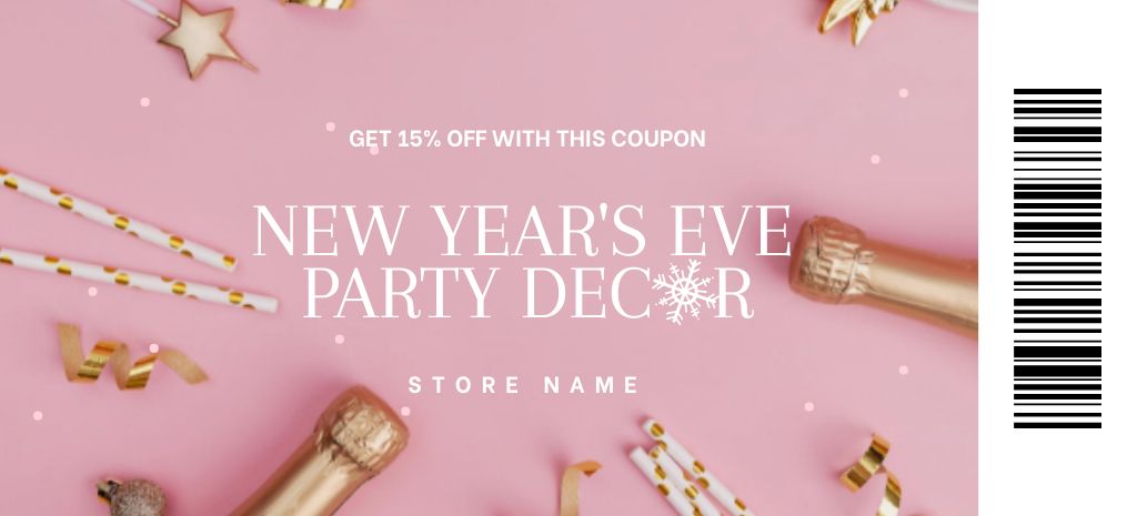 New Year Party Decor Discount Offer with Champagne Coupon 3.75x8.25inデザインテンプレート