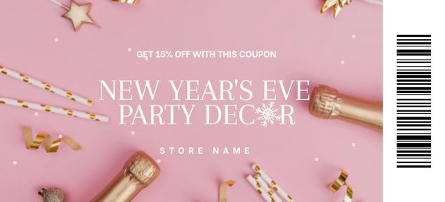 Designvorlage New Year Party Decor Discount Offer with Champagne für Coupon 3.75x8.25in