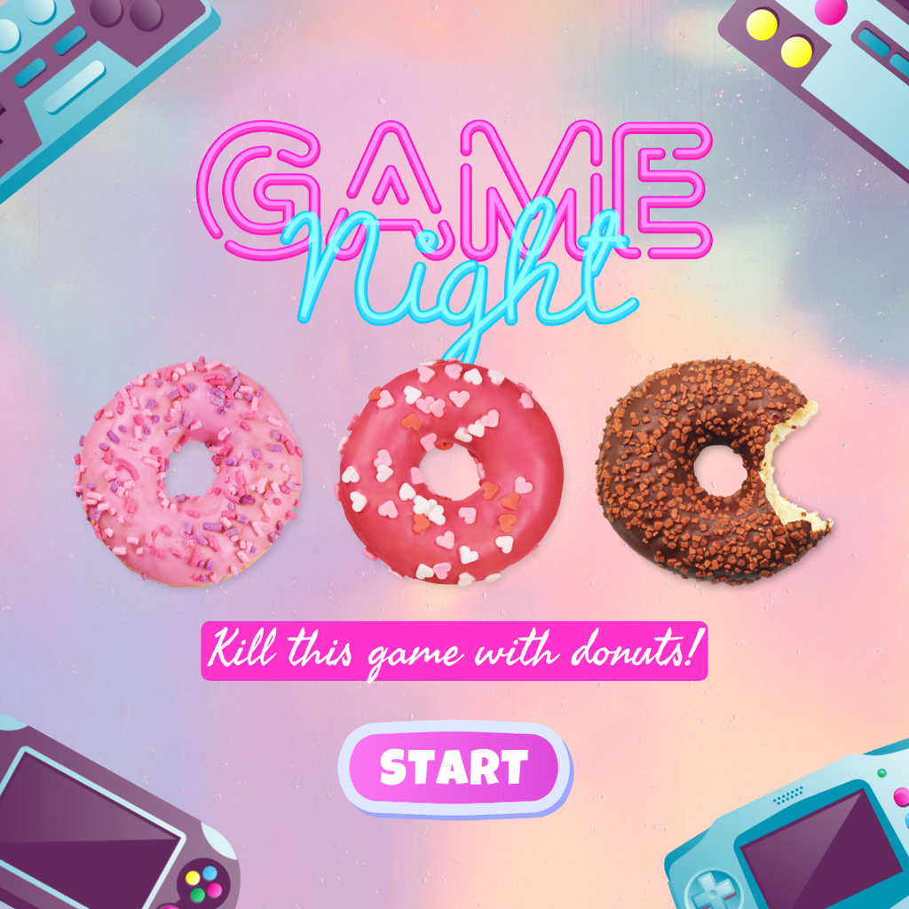 Plantilla de diseño de Donuts for Gamers Purple Instagram 