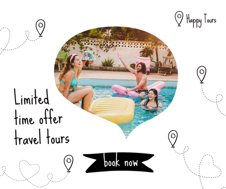 Travel Tours Offer with Girls in Pool Facebook Design Template