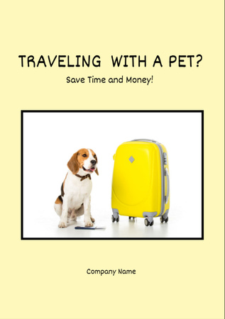 Beagle Dog Sitting near Yellow Suitcase Flyer A7 Design Template