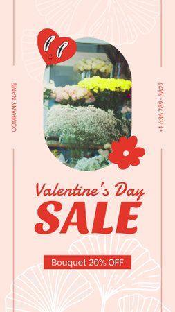 Happy Valentine`s Day Sale for Bouquets Instagram Video Story Design Template