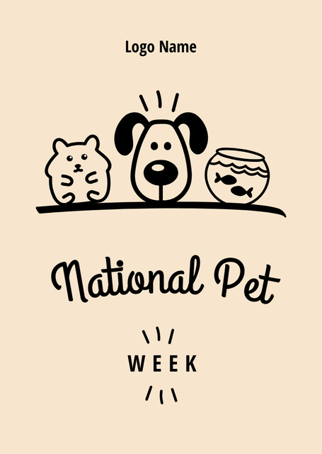National Pet Week Greeting Beige Postcard A6 Vertical – шаблон для дизайна