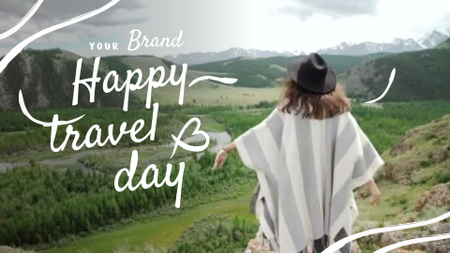 Happy Travel Day with Woman in Mountain Valley Full HD video Design Template
