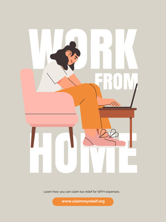 Quarantine concept with Woman working from Home Poster US Design Template