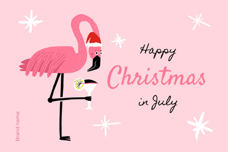Delicioso Natal em julho, parabéns com flamingo e coquetel Postcard 4x6in Modelo de Design