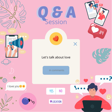 Convite para uma sessão de perguntas e respostas sobre o amor Instagram Modelo de Design