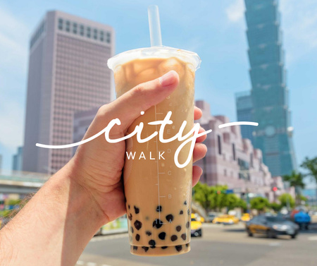 City Walk with Bubble tea Facebook Design Template