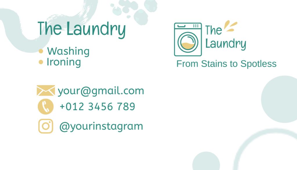 Laundry Service Announcement on Blue and White Business Card US Πρότυπο σχεδίασης