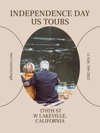 USA Independence Day Tours Offer with Couple on Beach Poster US Design Template