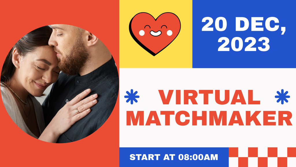Virtual Matchmaker Ad with Couple in Love FB event cover tervezősablon