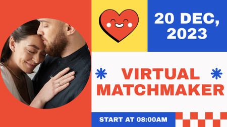 Virtual Matchmaker Ad with Couple in Love FB event cover Design Template
