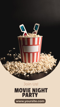Designvorlage Filmabend-Einladung mit Korb-Popcorn für Instagram Video Story