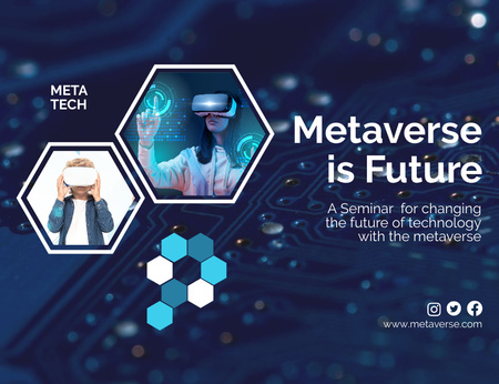 Seminar About Technology For Metaverse is Future Invitation 13.9x10.7cm Horizontal Design Template