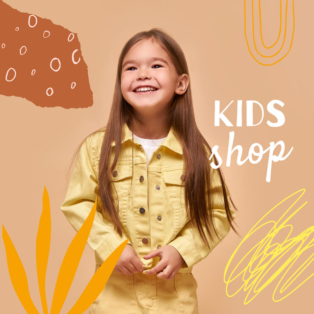 Kids Shop Ad with Cute Smiling Girl Instagramデザインテンプレート