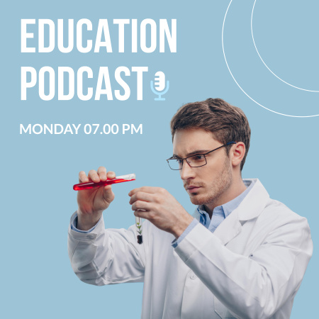 Education Podcast Cover with Chemist Man Podcast Cover Πρότυπο σχεδίασης