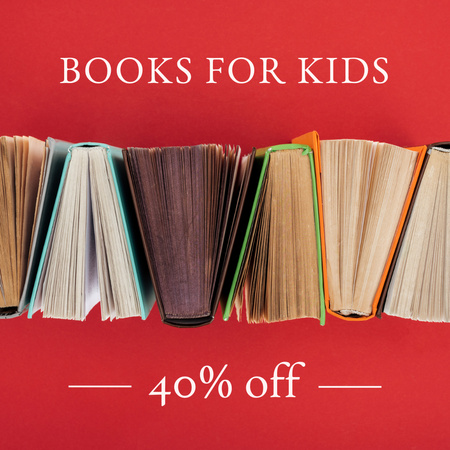 Children Books Sale Announcement on Red with Discount Instagram Design Template