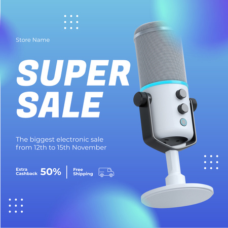 Microphone Super Sale Announcement Instagram tervezősablon