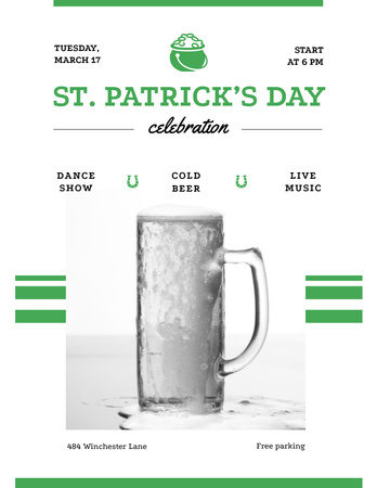 St.Patricks Day Celebration with Glass of cold Beer Poster 8.5x11in Design Template