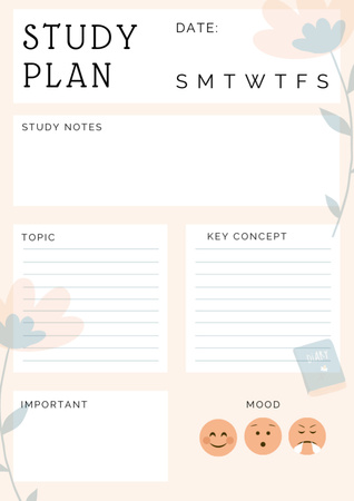 Simple Study Planner with Flowers and Emoticons Schedule Planner Design Template
