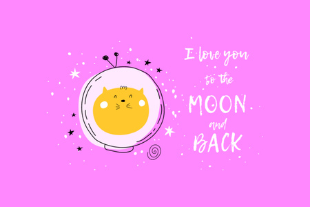Láska fráze s roztomilou kočkou v astronautské helmě Postcard 4x6in Šablona návrhu