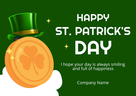Holiday Wishes for St. Patrick's Day with Golden Coin Card Design Template