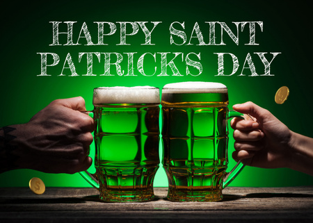 Ontwerpsjabloon van Postcard 5x7in van St. Patrick's Day Greetings with Beer Mugs
