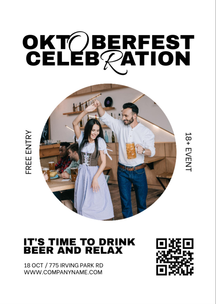 Plantilla de diseño de Exciting Oktoberfest Celebration With Beer And Dancing Flyer A6 