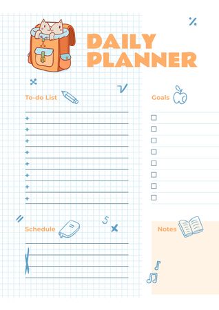 Daily Planner with Cute Cat in School Backpack Schedule Planner Design Template