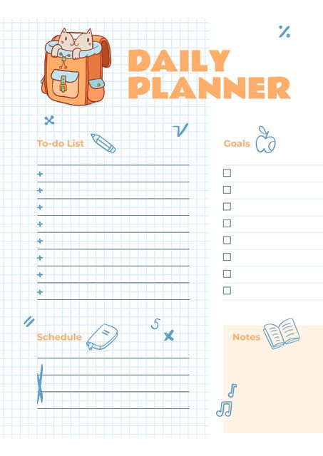 Designvorlage Daily Planner with Cute Cat in School Backpack für Schedule Planner