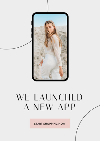 Fashion App with Stylish Woman on screen Poster Design Template
