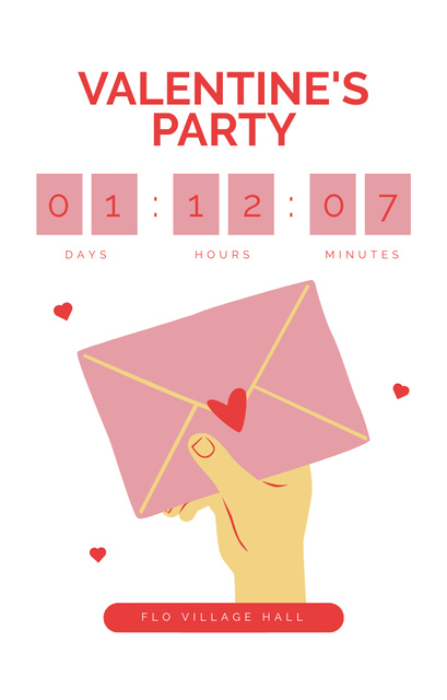 Valentine's Day Party Countdown Invitation 4.6x7.2in Design Template