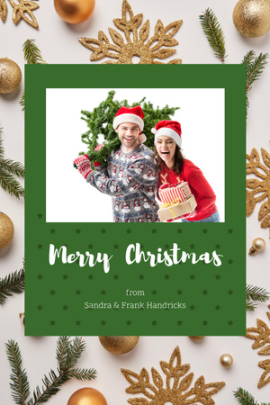 Personal Christmas Greetings from Couple With Decorations Postcard 4x6in Vertical Design Template