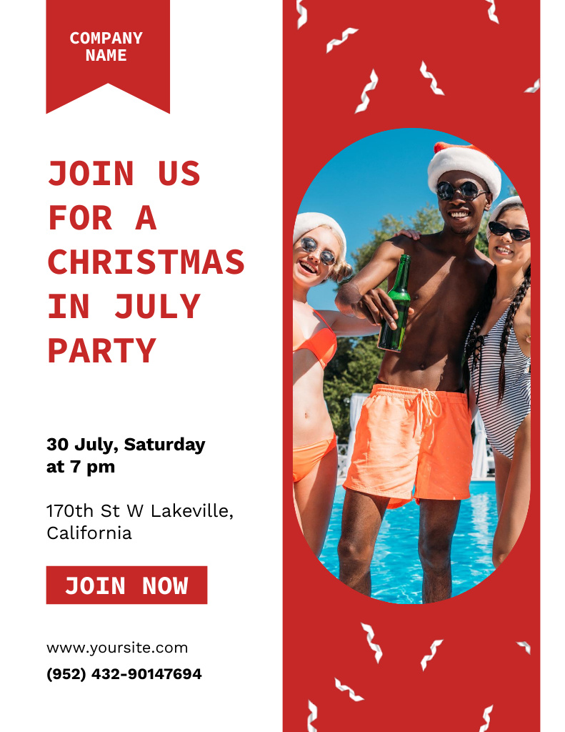 Cheerful Christmas Party in July near Pool On Saturday Flyer 8.5x11in Design Template