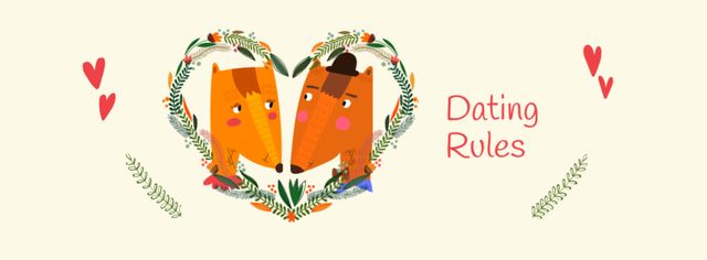 Cute Foxes Couple in Floral Heart Facebook cover – шаблон для дизайна