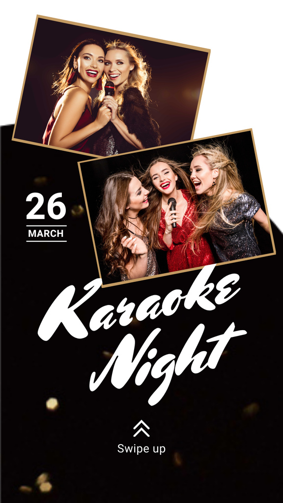 Designvorlage Karaoke Club Invitation Girls Singing with Mic für Instagram Story