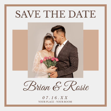 Wedding Invitation with Young Shy Couple Instagram Design Template