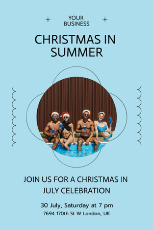 Ontwerpsjabloon van Flyer 4x6in van Blauwe uitnodiging voor kerstfeest in de zomer