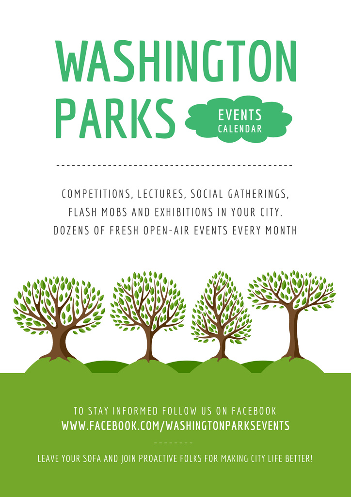 Calendar of Events in Washington Parks on Green Poster Modelo de Design