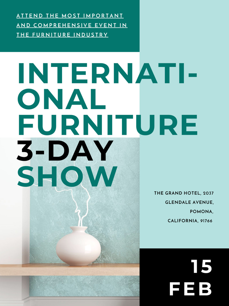 Designvorlage Furniture Show announcement Vase for home decor für Poster US