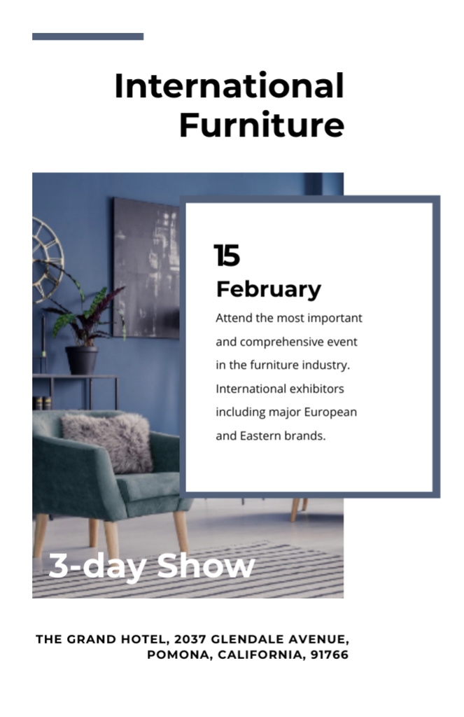 Plantilla de diseño de Furniture Show Announcement with Stylish Armchair Flyer 5.5x8.5in 
