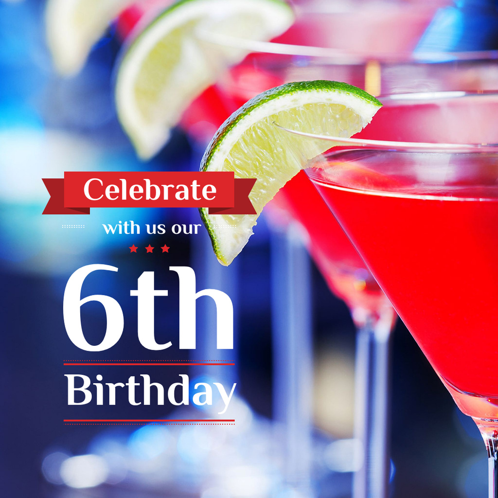 Plantilla de diseño de Birthday invitation card with row of cocktails Instagram 