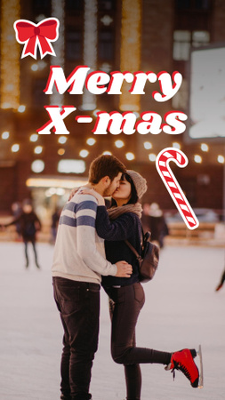 Platilla de diseño Christmas Greeting with Cute Couple on Rink Instagram Video Story
