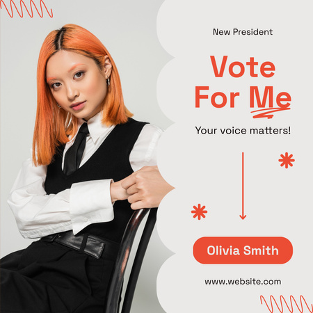 Asian Young Woman Candidacy for President Instagram tervezősablon